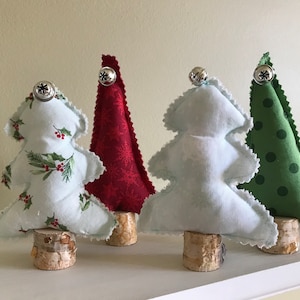 Fabric Christmas Tree Set: Farmhouse Holiday Decor with Birch Base