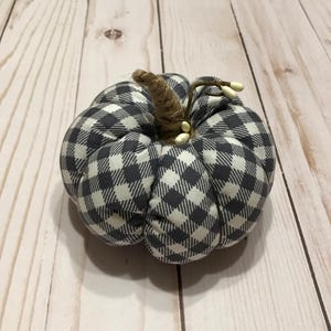 Fall Farmhouse Pumpkins--Tiered Tray Fall Decor--Grey Gingham Fabric Pumpkins--Thanksgiving Decor--Mantel Decoration