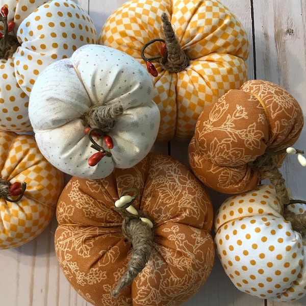 NEW! Farmhouse Fall Fabric Pumpkins--Gold/Orange/Cream--Tiered Tray Fall Decor--Handmade Fall Pumpkins--Fall Theme Kitchen--Mantle Decor