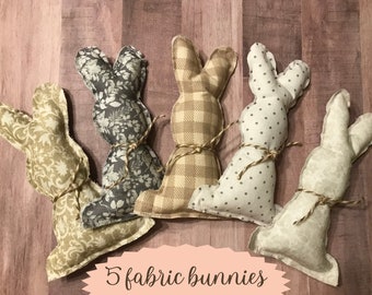 Rustic Fabric Easter Bunnies - Set of 5 - Tiered Tray Decor
