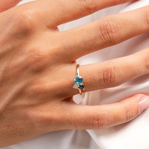 14k Solid Gold Three Stone Ring: Cubic Zircon Birthstone Cocktail Ring