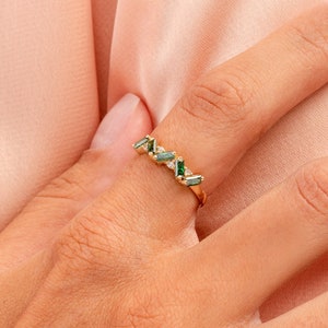 14k Solid Gold Birthstone Ring, Half Eternity Ring, Baguette Ring, Dainty Ring, Gemstone Ring, Custom Ring, Anniversary Gift, Gift for Women