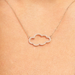 14k Solid Gold Cloud Necklace: Zircon Charm Pendant