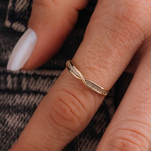 14k Solid Gold Infinity Ring: Cubic Zirconia Half Eternity Band