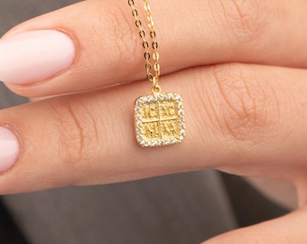 14K Solid Gold IC XC NIKA Pendant Necklace with Cubic Zirconia