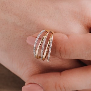 Gold Wrap Ring, Criss Cross Ring, Triplet Row Ring, Wraparound Stackable Ring, Gold Crossover Ring, Triple Ring, X Ring, 14k Solid Gold Ring