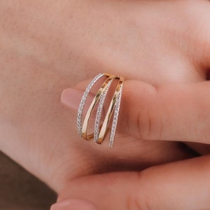 Crossover Ring | 14k Solid Gold Ring | Criss Cross Ring | Multi Row Ring | Gold Wrap Ring | X Ring | Highway Ring | Statement Rings Women