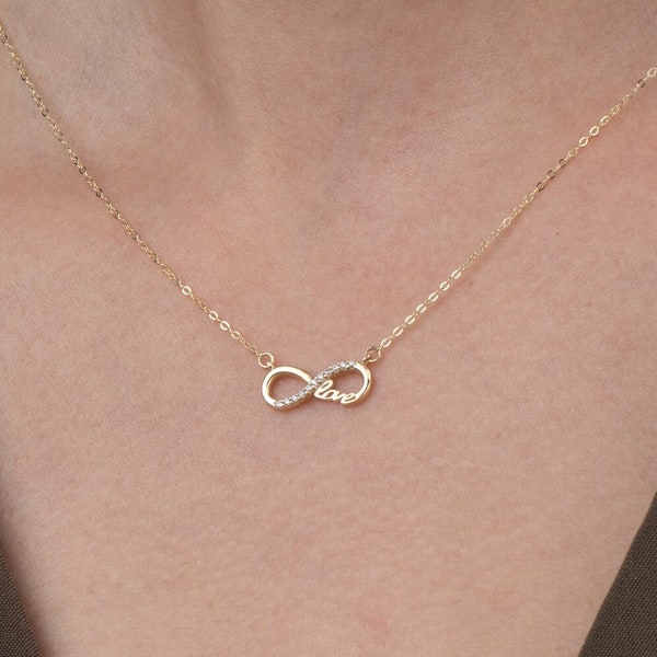 14k Gold Infinity Necklace | Love Necklace | Cubic Zirconia Necklace | Couples Necklace | Minimal Necklace | Statement Necklace for Women