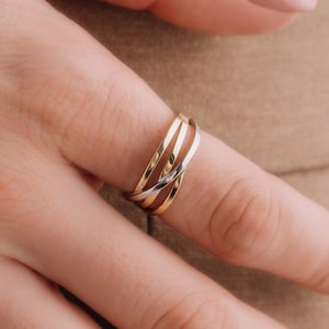 Gold Wrap Ring, Criss Cross Open Band Ring, Triplet Row Ring, 14k Solid Gold Ring, Wraparound Stackable Ring, X Ring, Gold Crossover Ring