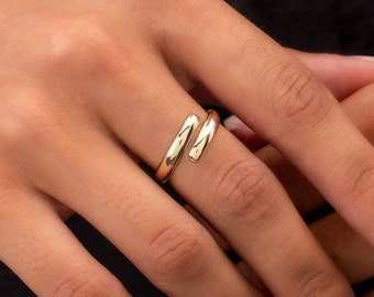 9k Solid Gold Dome Wrapped Ring | Dainty Spoon Ring | Wraparound Ring | Chunky Bypass Ring | Minimal Ring | Statement Ring for Women