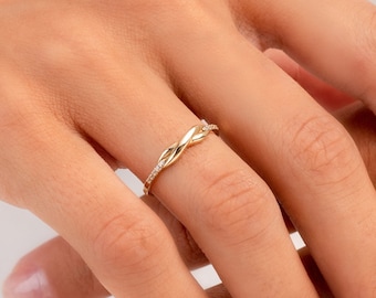 14k Solid Gold Infinty Band Ring | Dainty Pave Ring | Cubic Zirconia Ring | Chunky Weddind Ring | Half Eternity Ring | Stackable Ring Women