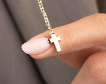 14K Solid Gold Cross Necklace • Cross Pendant • Christian Jewelry • Religious Gift