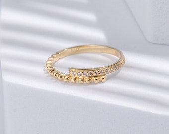 14k Solid Gold Mini Ball Ring | Dainty Stacking Ring Women | Thin Bubble Ring | Gemstone Ring | Minimalist Beaded Ring | Half Eternity Ring