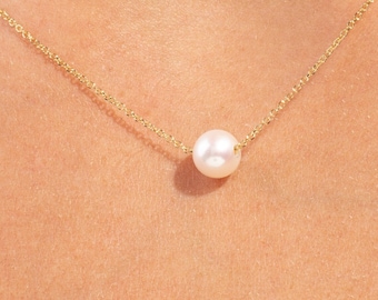 14k Solid Gold Pearl Pendant Necklace | Single Pearl Necklace | Dainty Gold Necklace | Freshwater Pearl Necklace | Natural Stone Necklace