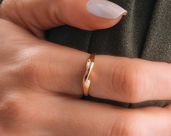 14k Solid Gold Twist Ring: Dainty Mobius Wedding Band