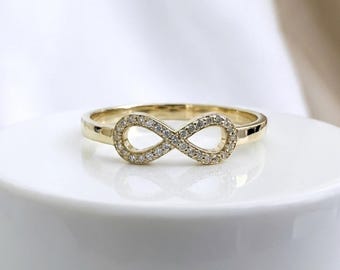 9K Solid Gold Infinity Ring • Cubic Zirconia Promise Jewelry