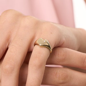 14k Solid Gold Pave Heart Ring | Pinky Signet Ring | Cubic Zirconia Ring | Chunky Dome Ring | Chevalier Ring | Statement Rings for Women