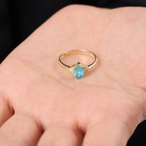 Bague aigue-marine vintage en or massif 14 carats • Bague de fiançailles ovale • Bijoux avec pierre de naissance de mars