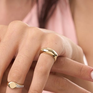 14k Solid Gold Signet Ring: Chunky Oval Dome, Minimalist Statement