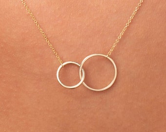 14k Solid Gold Interlocking Circle Necklace | Linked Rings Necklace | Double Circle Necklace | Infinity Necklace | Dainty Layering Necklace