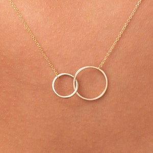 14k Solid Gold Interlocking Circle Necklace | Linked Rings Necklace | Double Circle Necklace | Infinity Necklace | Dainty Layering Necklace