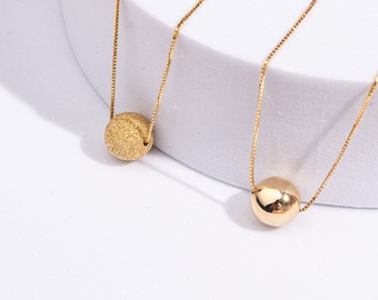 14k Gold Ball Necklace | Sphere Pendant | Box Chain Necklace | Diamond Cut Ball Necklace | Layering Necklace | Retirement Gift for Women