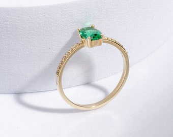 14k Solid Gold Oval Emerald Solitaire Ring | Green Gemstone Engagement Ring | May Birthstone Ring | Stacking Ring | Emerald Rings for Women