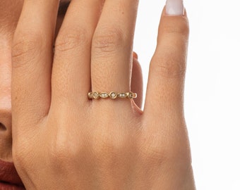 14k Solid Gold Art Deco Wedding Band Ring | Pinky Gemstone Ring | Half Eternity Marquise Ring | Dainty Milgrain Ring | Eternity Ring Women