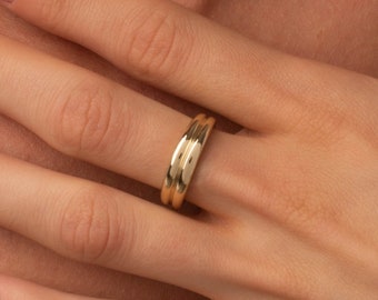 14k Solid Gold Double Dome Ring: Wide Band Statement Ring