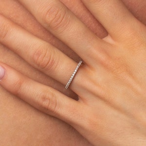 14k Solid Gold Eternity Ring: Dainty Cubic Zirconia Wedding Band