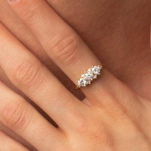 14k Solid Gold Multi Stone Ring: Cubic Zirconia Half Eternity Band