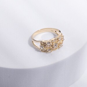 Bague grappe en or massif 14 carats : grosse bague en pierre précieuse CZ