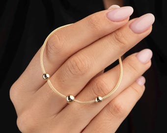 14K Gold Bead Bracelet • Wheat Chain • Dainty Stacking Bracelet • Gift for Her