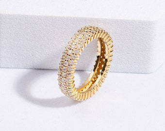 14k Gold CZ Eternity Band: Handmade Wedding Ring