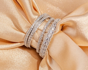 14k Solid Gold Eternity Band: Thin Stacking Ring, Cubic Zirconia