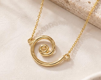 14K Solid Gold Spiral Necklace • Minimalist Swirl Pendant • Geometric Fine Jewelry