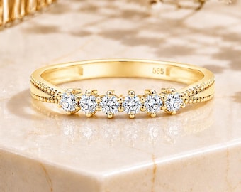 14K Solid Gold Family Ring • Cubic Zirconia Birthstone Band