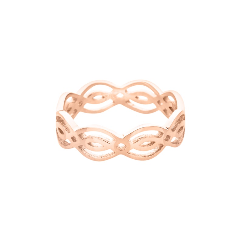 Bague tressée celtique en or massif 14 carats Alliance en or Bague noeud irlandais femme Bague empilable éternité or blanc rose jaune 14k Rose Gold