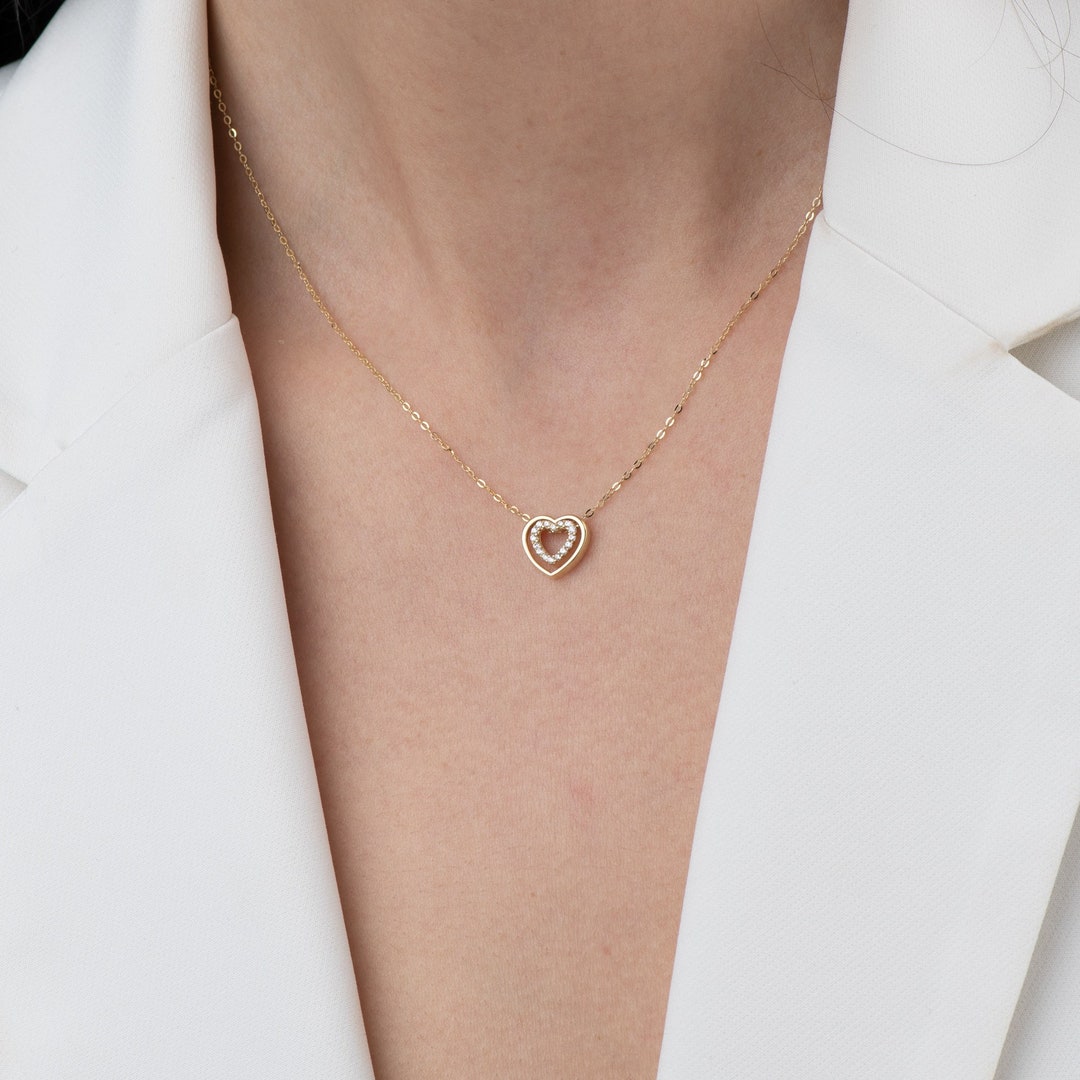 GOLD DOUBLE CHAIN HEART NECKLACE NKJ5542