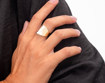 14k Solid Gold Dome Ring: Wide Band Statement Ring