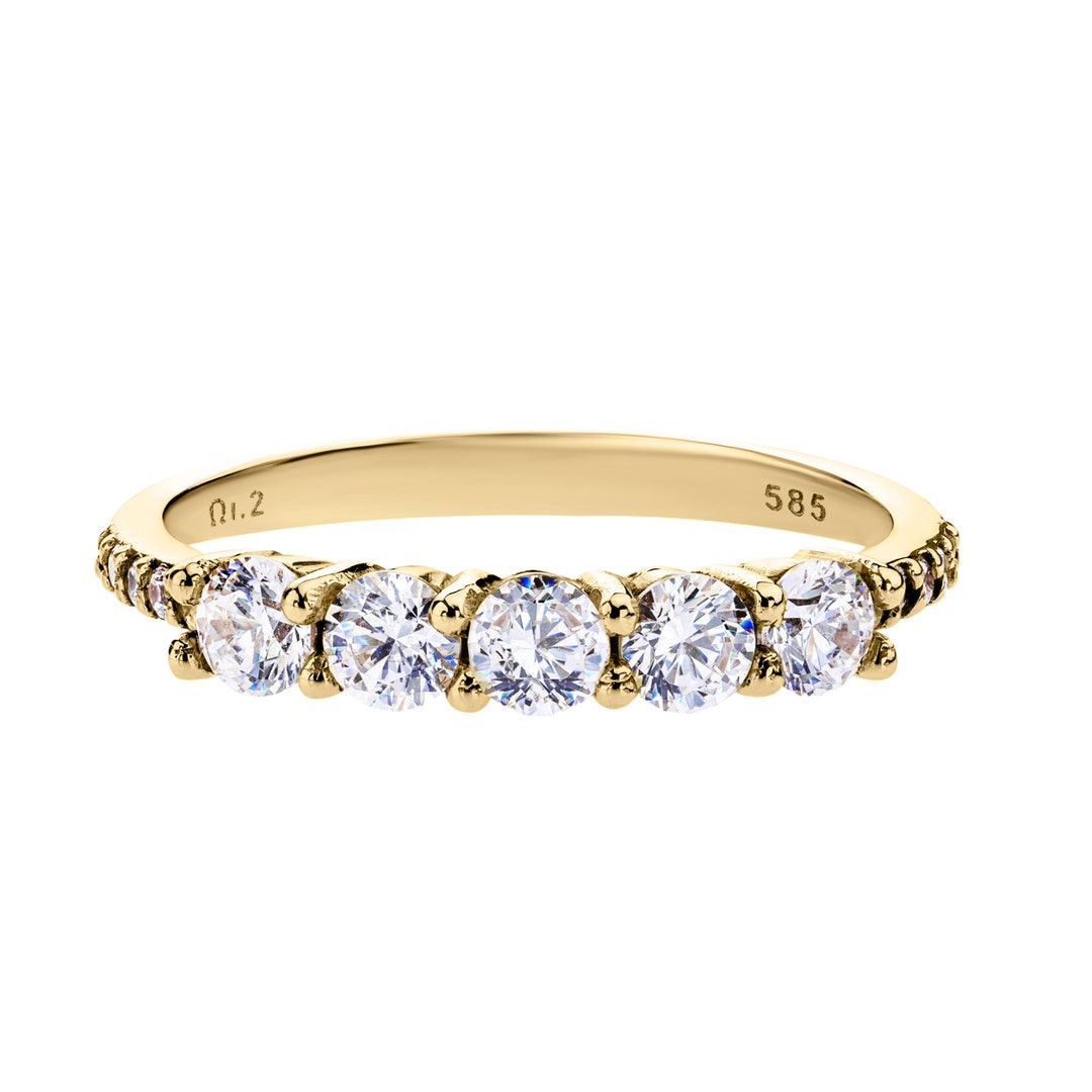 14k Solid Gold Half Eternity Ring: Cubic Zirconia Stacking Wedding Band ...