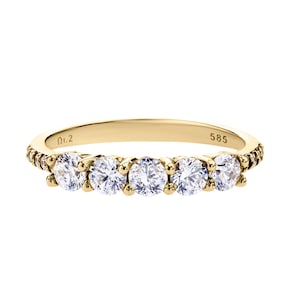 14k Solid Gold Half Eternity Ring: Cubic Zirconia Stacking Wedding Band