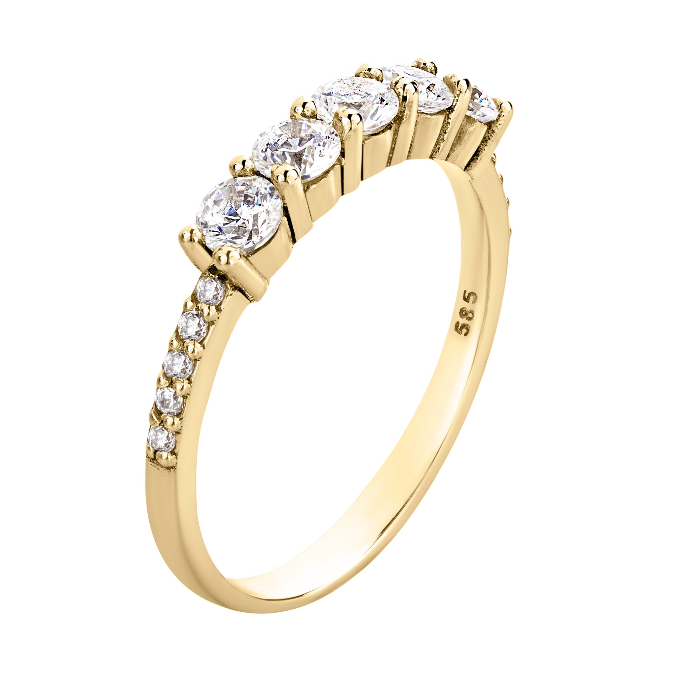 14k Solid Gold Half Eternity Ring: Cubic Zirconia Stacking Wedding Band ...