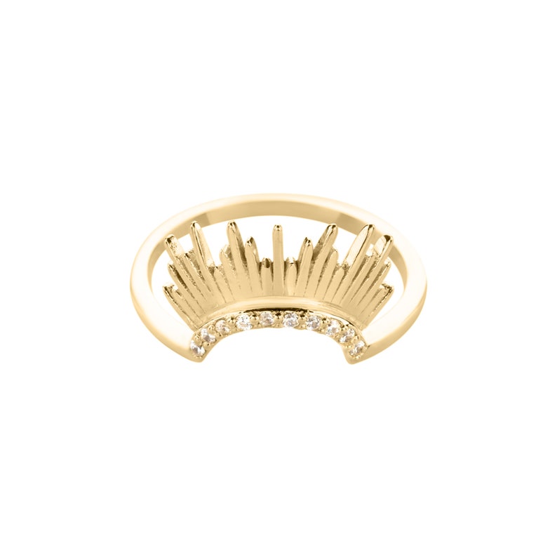 14k Solid Gold Sunshine Ring Dainty Sun Stacking Ring Women Half Sunburst Nesting Ring Minimalist Celestial Ring Handmade Gold Ring image 2