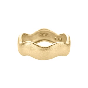 14k Solid Gold Wave Wedding Band: Textured Dome Ring