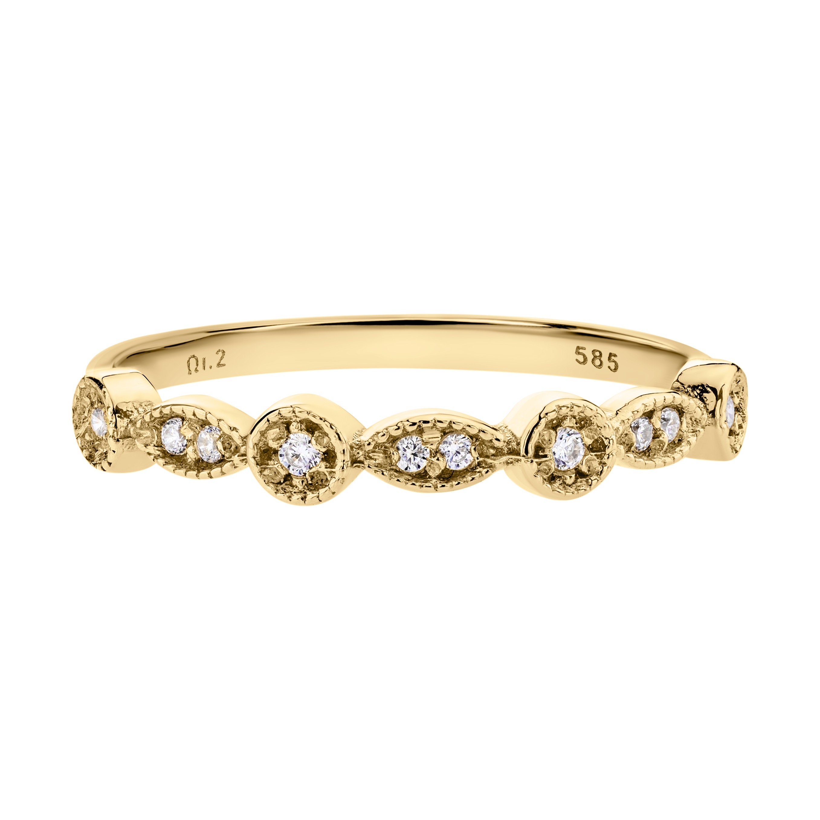 14k Solid Gold Art Deco Wedding Band: Dainty Cubic Zirconia Ring - Etsy