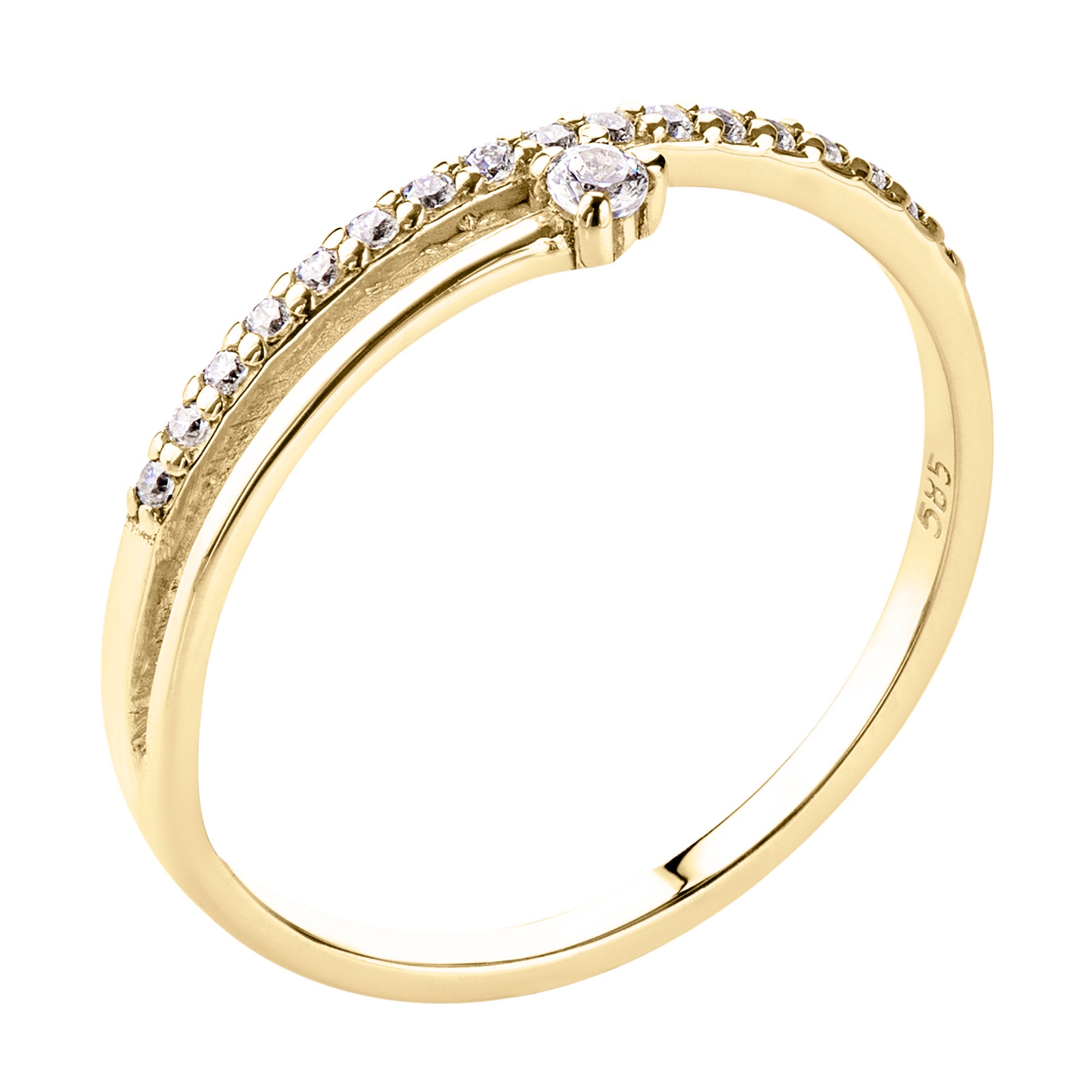 Bague Bande En Or Jaune 14 Carats Avec Zircone Cubique - Taille 10, Neuve Sans Emballage
