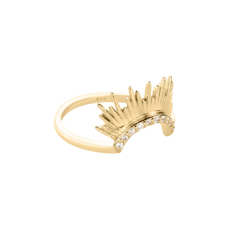 14k Solid Gold Sunshine Ring Dainty Sun Stacking Ring Women Half Sunburst Nesting Ring Minimalist Celestial Ring Handmade Gold Ring image 8