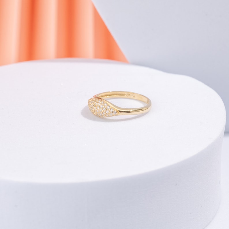 14k Solid Gold Sparkle Pinky Ring Dainty Pave Signet Ring Women Minimalist Sparkling Ring Unique Cubic Zirconia Stacking Ring image 8