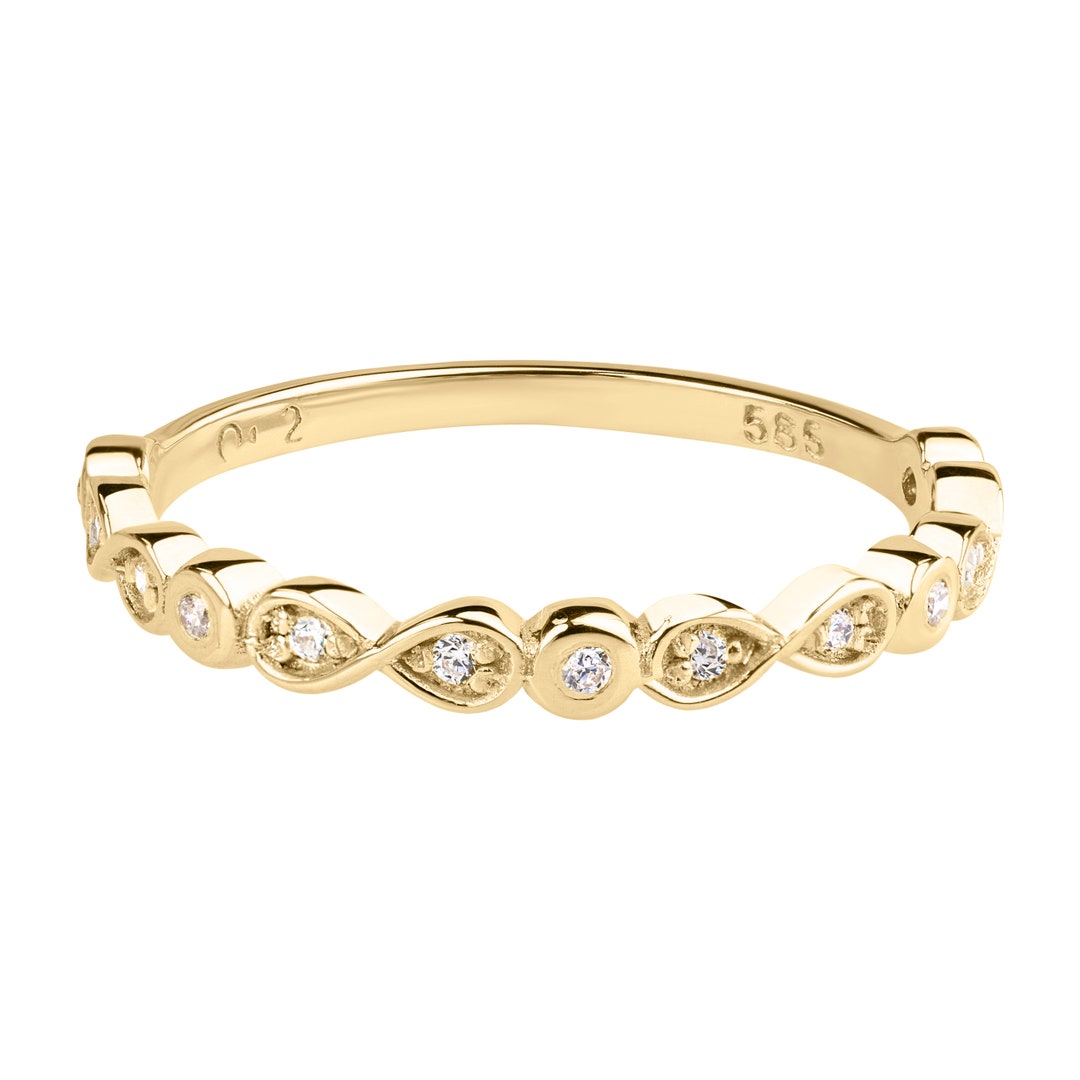 14k Solid Gold Art Deco Eternity Ring: Cubic Zirconia Wedding Band - Etsy